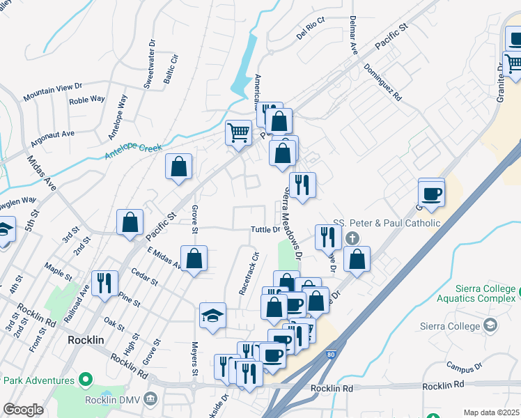 map of restaurants, bars, coffee shops, grocery stores, and more near 4437 Winners Circle in Rocklin