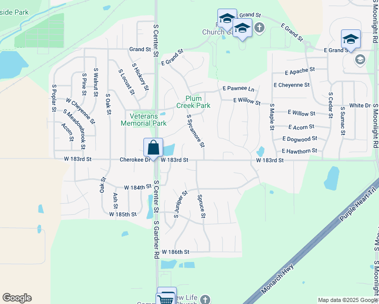 map of restaurants, bars, coffee shops, grocery stores, and more near 809 Juniper Terrace in Gardner