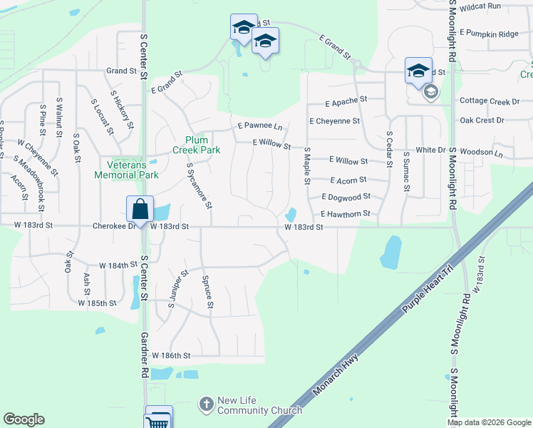 map of restaurants, bars, coffee shops, grocery stores, and more near 789 Cherry Court in Gardner