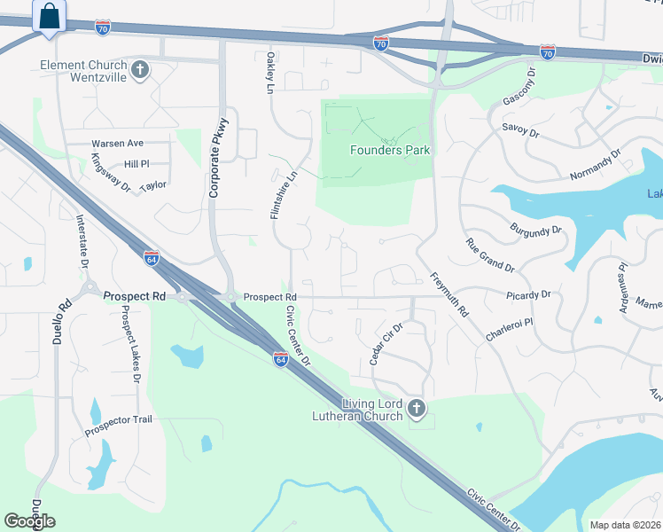 map of restaurants, bars, coffee shops, grocery stores, and more near 91 Woodlake Court in Lake Saint Louis