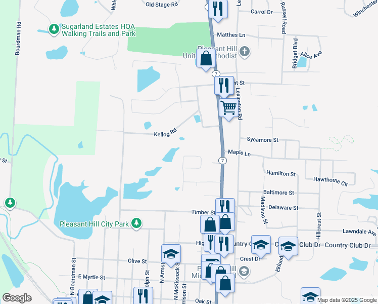 map of restaurants, bars, coffee shops, grocery stores, and more near 905 Highland Street in Pleasant Hill