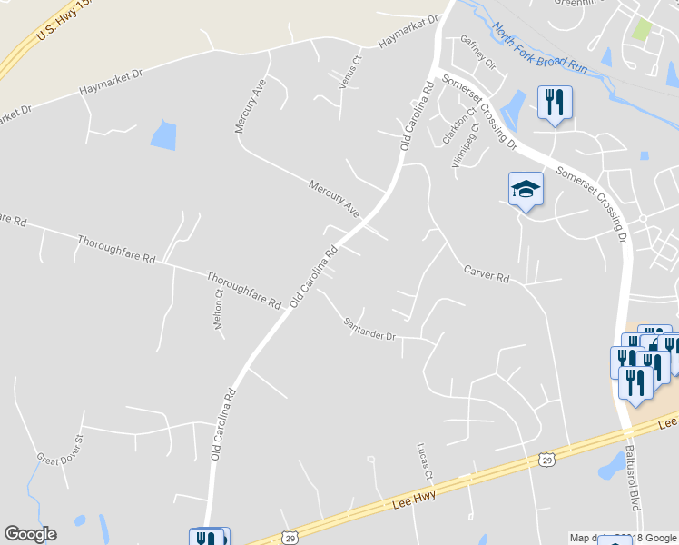 map of restaurants, bars, coffee shops, grocery stores, and more near 7407 Old Carolina Road in Gainesville