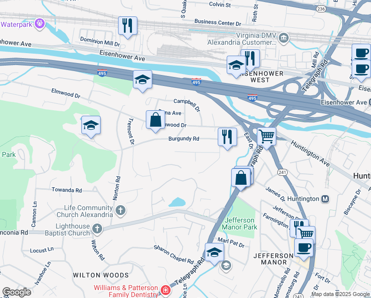 map of restaurants, bars, coffee shops, grocery stores, and more near 3206 Hatcher Street in Alexandria