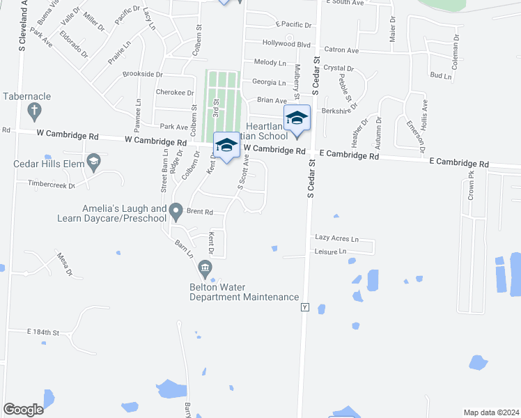 map of restaurants, bars, coffee shops, grocery stores, and more near 140 Brentwood Drive in Belton