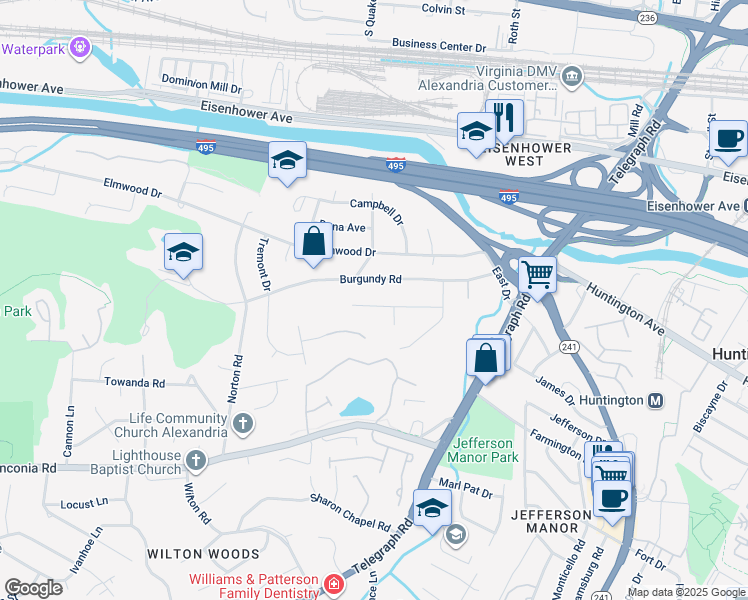 map of restaurants, bars, coffee shops, grocery stores, and more near 3206 Hatcher Street in Alexandria