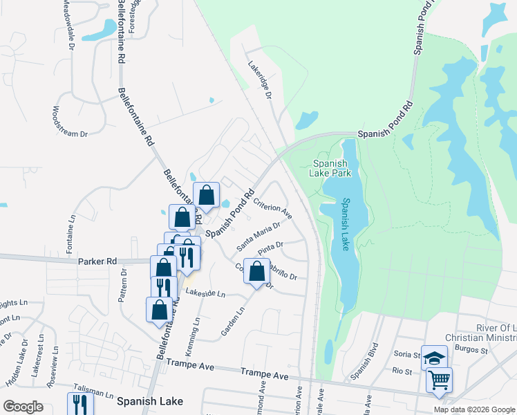 map of restaurants, bars, coffee shops, grocery stores, and more near 1419 Criterion Avenue in St. Louis