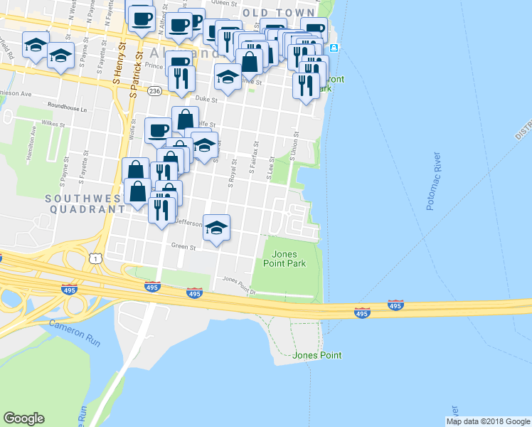 map of restaurants, bars, coffee shops, grocery stores, and more near 702 South Lee Street in Alexandria