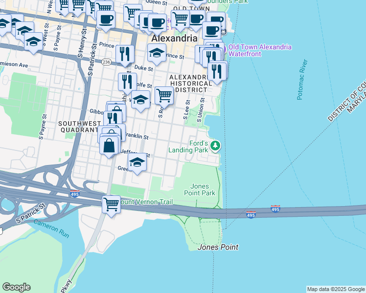 map of restaurants, bars, coffee shops, grocery stores, and more near 702 South Lee Street in Alexandria