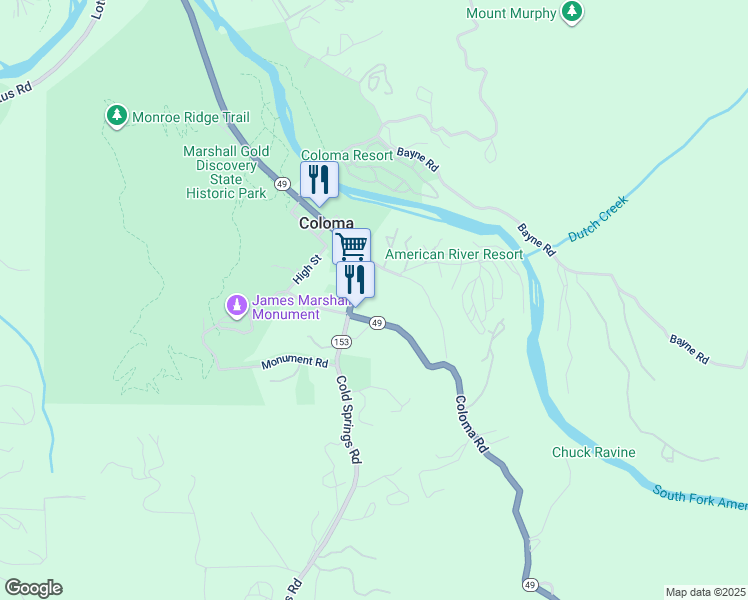 map of restaurants, bars, coffee shops, grocery stores, and more near in Coloma