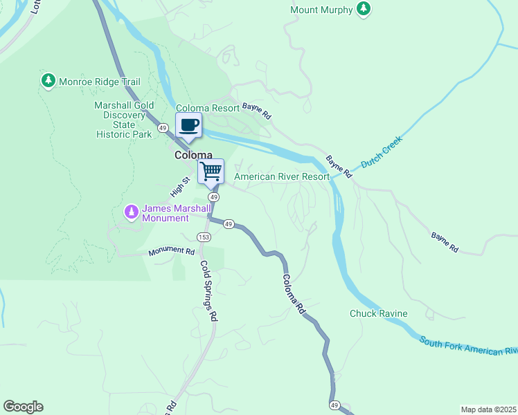 map of restaurants, bars, coffee shops, grocery stores, and more near 412 Coloma Heights Road in Coloma