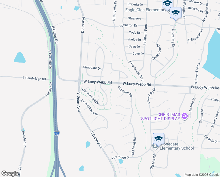 map of restaurants, bars, coffee shops, grocery stores, and more near 1805 Meadowlark Court in Raymore