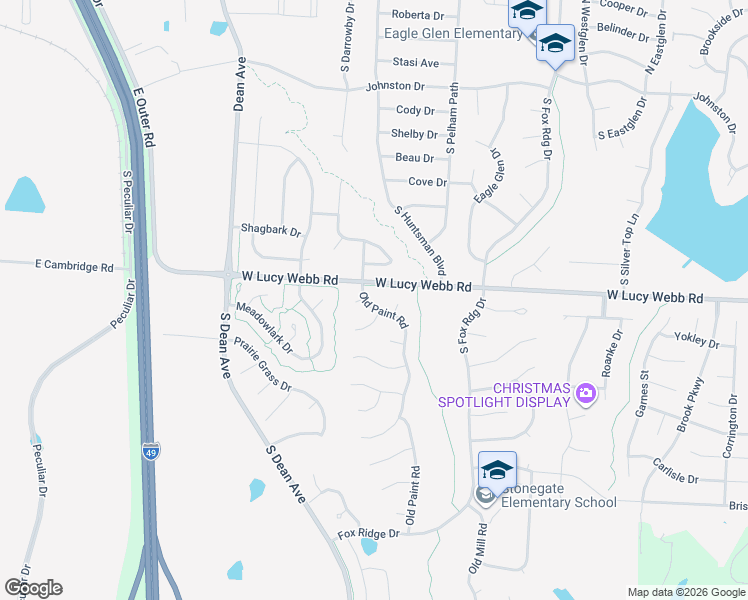 map of restaurants, bars, coffee shops, grocery stores, and more near 601 Old Paint Road in Raymore