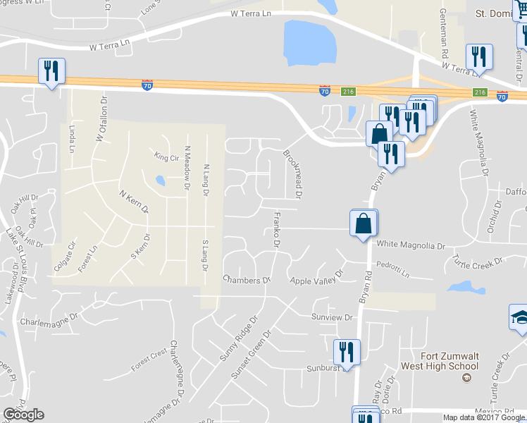 map of restaurants, bars, coffee shops, grocery stores, and more near 100 Chantry Drive in O'Fallon