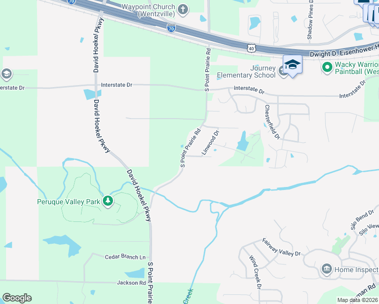 map of restaurants, bars, coffee shops, grocery stores, and more near 1190 S Point Prairie Rd in Wentzville