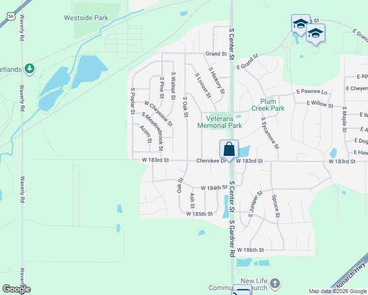 map of restaurants, bars, coffee shops, grocery stores, and more near 750 South Oak Street in Gardner