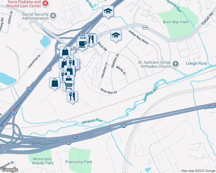 map of restaurants, bars, coffee shops, grocery stores, and more near 6323 Fenton Court in Alexandria