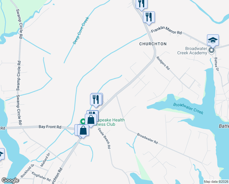 map of restaurants, bars, coffee shops, grocery stores, and more near 5654 Deale Churchton Road in Deale