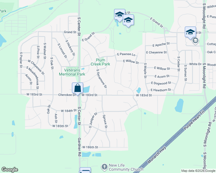map of restaurants, bars, coffee shops, grocery stores, and more near 861 South Sycamore Street in Gardner