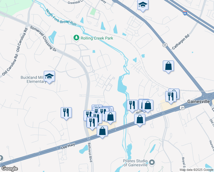map of restaurants, bars, coffee shops, grocery stores, and more near 7338 Yountville Drive in Gainesville