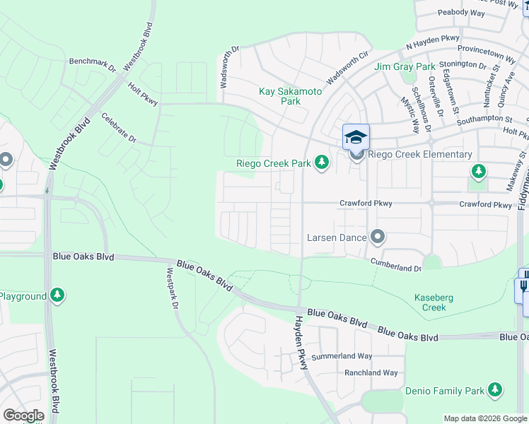 map of restaurants, bars, coffee shops, grocery stores, and more near 6000 Belfast Way in Roseville