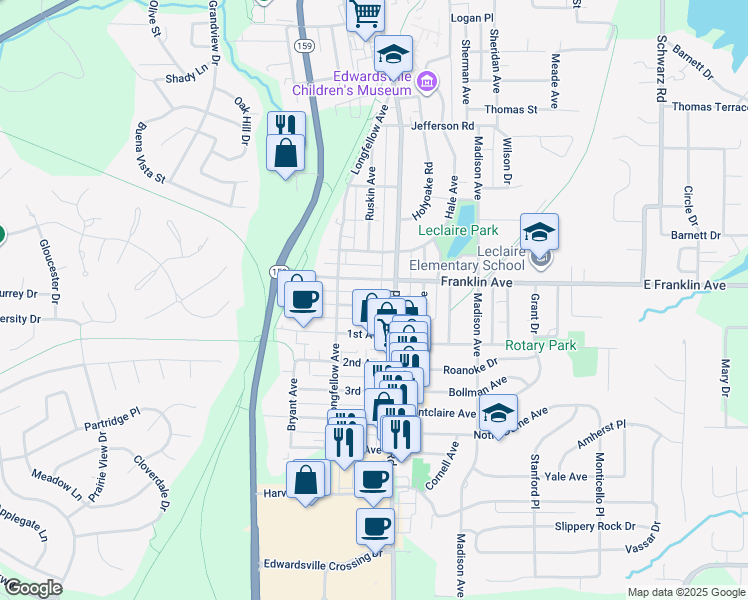 map of restaurants, bars, coffee shops, grocery stores, and more near 217 Mckinley Avenue in Edwardsville
