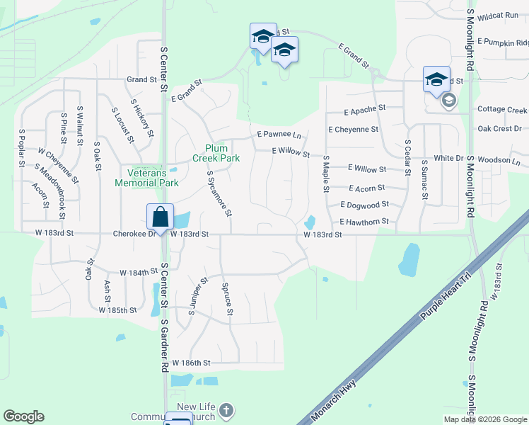 map of restaurants, bars, coffee shops, grocery stores, and more near 756 South Mulberry Street in Gardner