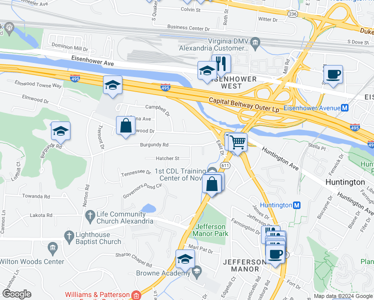 map of restaurants, bars, coffee shops, grocery stores, and more near 5614 Chapin Avenue in Alexandria