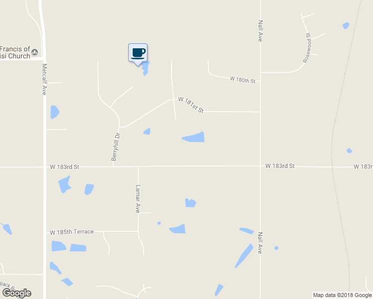 map of restaurants, bars, coffee shops, grocery stores, and more near 6100 West 183rd Street in Stilwell