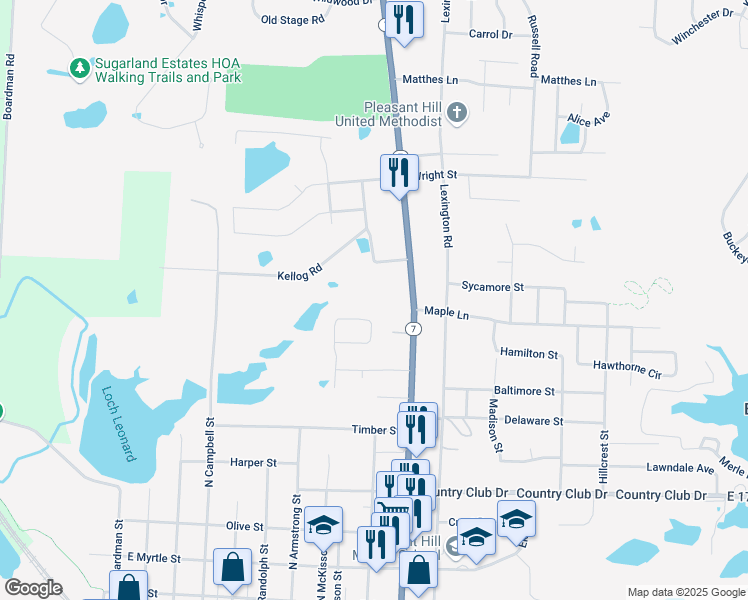 map of restaurants, bars, coffee shops, grocery stores, and more near 1005 Missouri 7 in Pleasant Hill