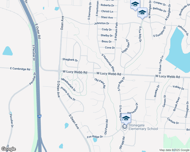 map of restaurants, bars, coffee shops, grocery stores, and more near 601 Old Paint Road in Raymore