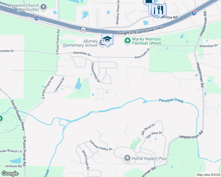 map of restaurants, bars, coffee shops, grocery stores, and more near 619 Fair Bluff Drive in Wentzville