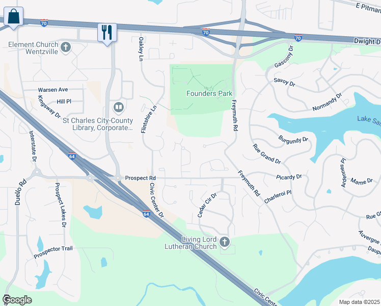 map of restaurants, bars, coffee shops, grocery stores, and more near 167 Village Circle Drive in Lake Saint Louis