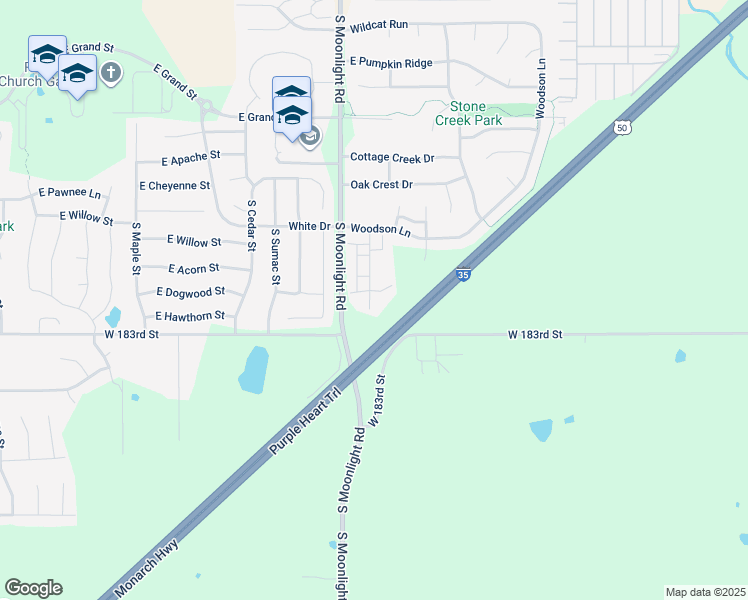 map of restaurants, bars, coffee shops, grocery stores, and more near 886 South Creekside Drive in Gardner