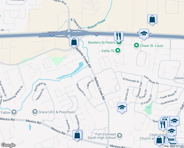 map of restaurants, bars, coffee shops, grocery stores, and more near 1321 Snowbird Lane in O'Fallon