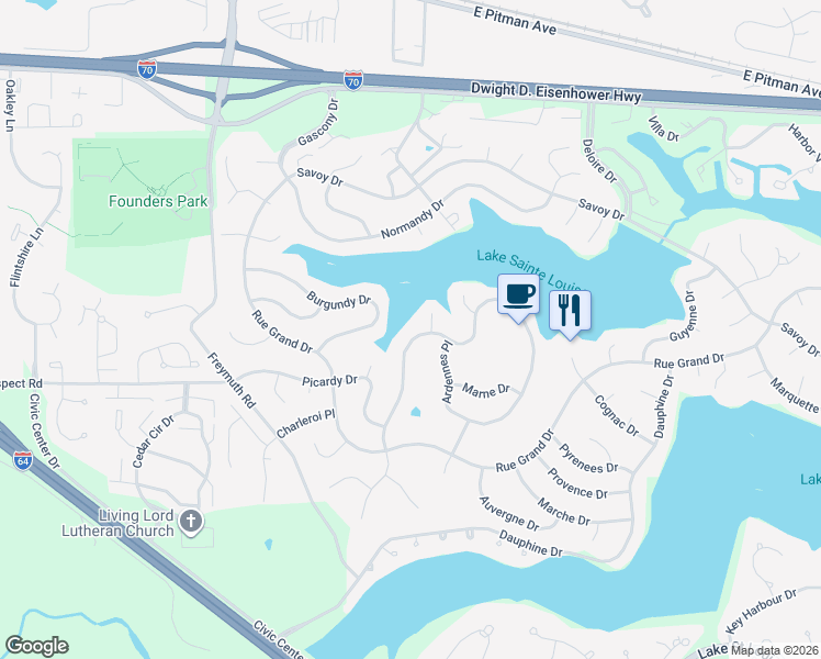 map of restaurants, bars, coffee shops, grocery stores, and more near 23 Champagne Drive in Lake Saint Louis