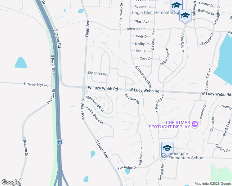 map of restaurants, bars, coffee shops, grocery stores, and more near 1805 Meadowlark Court in Raymore