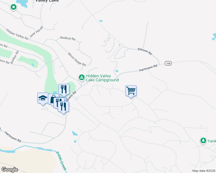 map of restaurants, bars, coffee shops, grocery stores, and more near 19474 Donkey Hill Road in Hidden Valley Lake