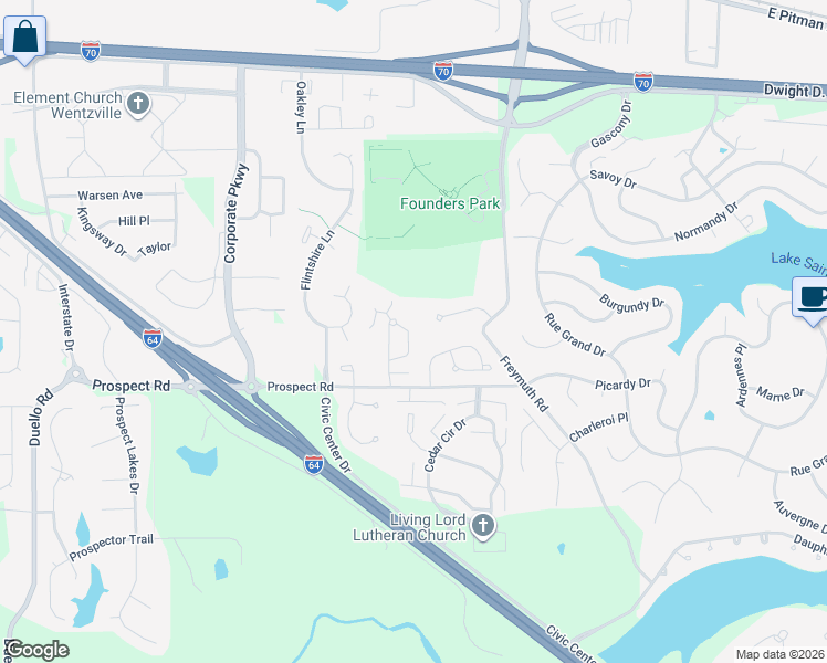 map of restaurants, bars, coffee shops, grocery stores, and more near 166 Village Circle Drive in Lake Saint Louis