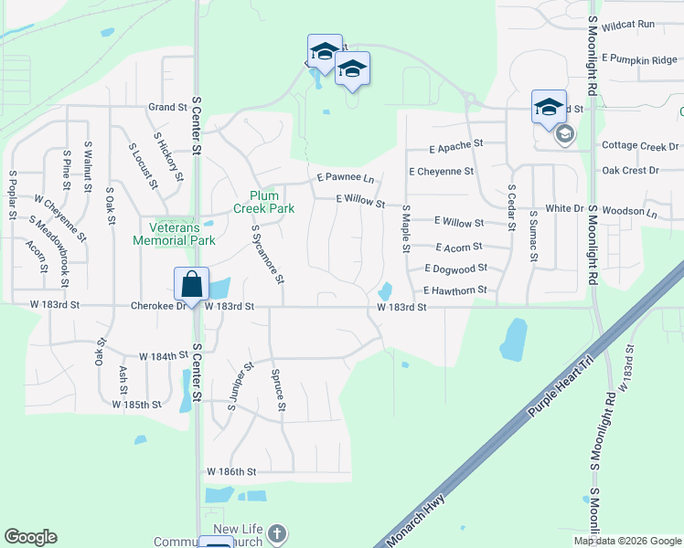 map of restaurants, bars, coffee shops, grocery stores, and more near 845 South Mulberry Street in Gardner