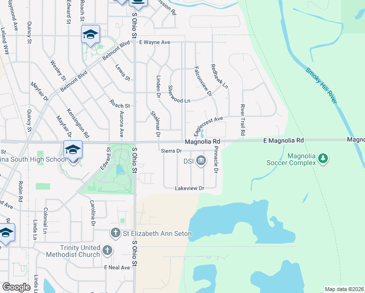 map of restaurants, bars, coffee shops, grocery stores, and more near 1309 Sierra Drive in Salina