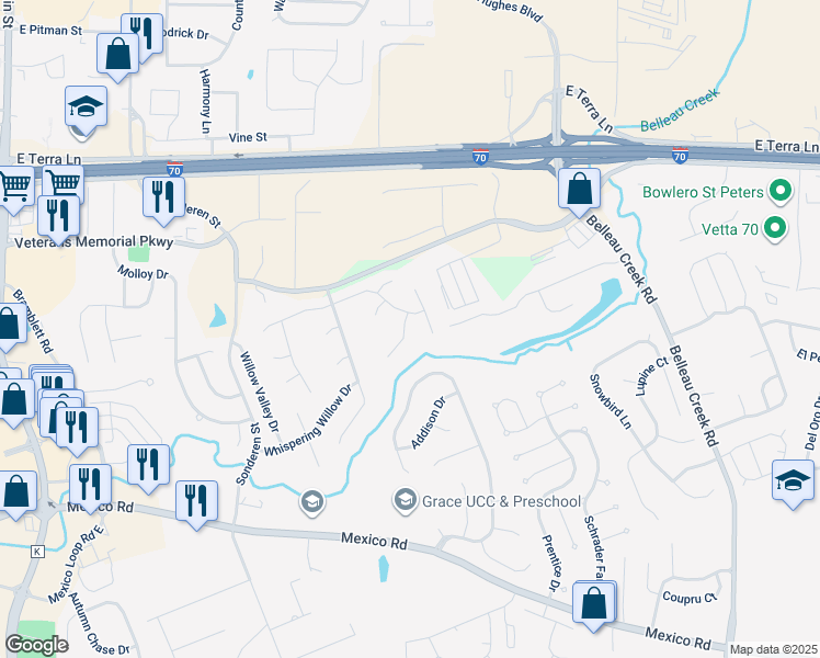 map of restaurants, bars, coffee shops, grocery stores, and more near 4 Windstone Court in O'Fallon