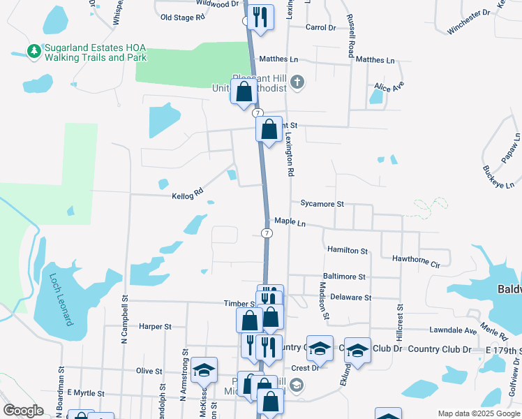 map of restaurants, bars, coffee shops, grocery stores, and more near 1005 Missouri 7 in Pleasant Hill