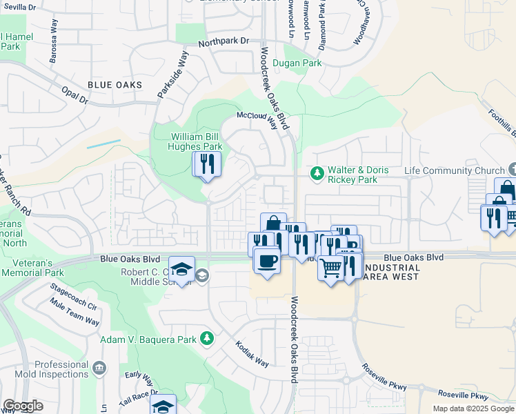 map of restaurants, bars, coffee shops, grocery stores, and more near 1208 Impressionist Loop in Roseville