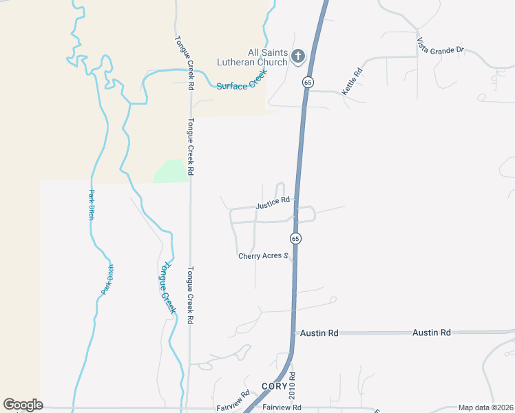 map of restaurants, bars, coffee shops, grocery stores, and more near Justice Road in Orchard City