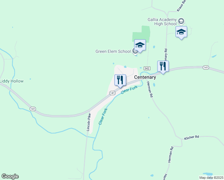 map of restaurants, bars, coffee shops, grocery stores, and more near 3319 Ohio 141 in Gallipolis