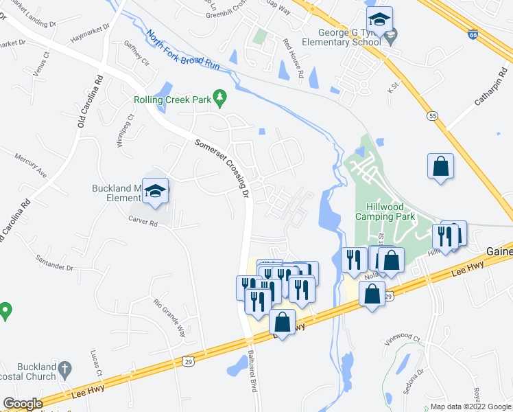 map of restaurants, bars, coffee shops, grocery stores, and more near 7382 Brunson Circle in Gainesville