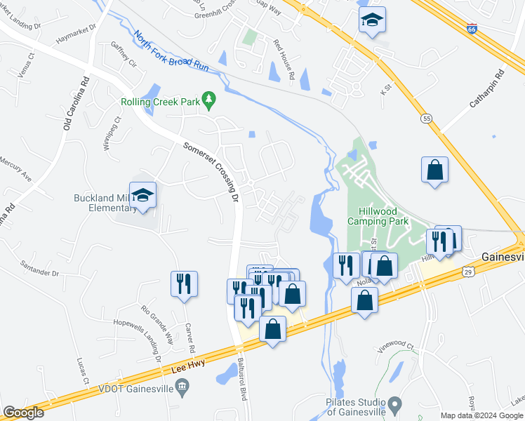map of restaurants, bars, coffee shops, grocery stores, and more near 7528 Brunson Circle in Gainesville