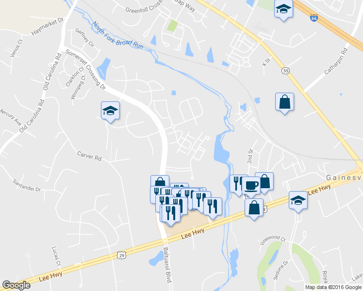 map of restaurants, bars, coffee shops, grocery stores, and more near 7510 Brunson Circle in Gainesville