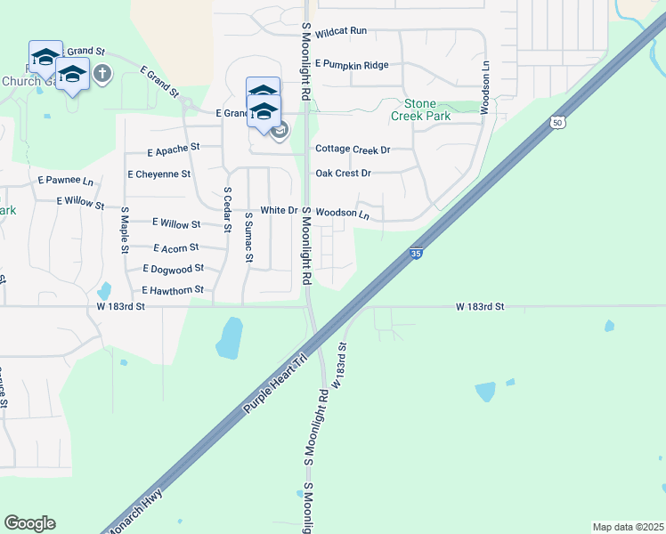 map of restaurants, bars, coffee shops, grocery stores, and more near 886 South Creekside Drive in Gardner