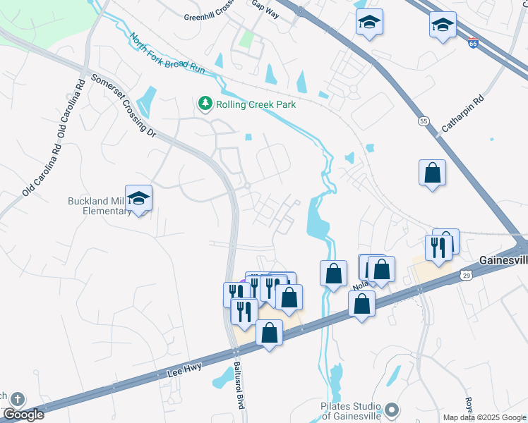 map of restaurants, bars, coffee shops, grocery stores, and more near 7459 Brunson Circle in Gainesville